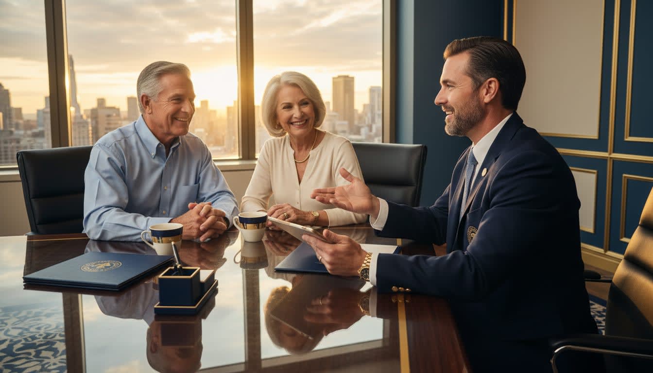 A Charlotte insurance agent consulting a senior couple about Medicare.