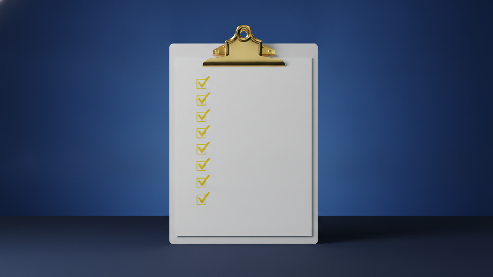 Clipboard with a column of gold check marks, representing a plan review checklist