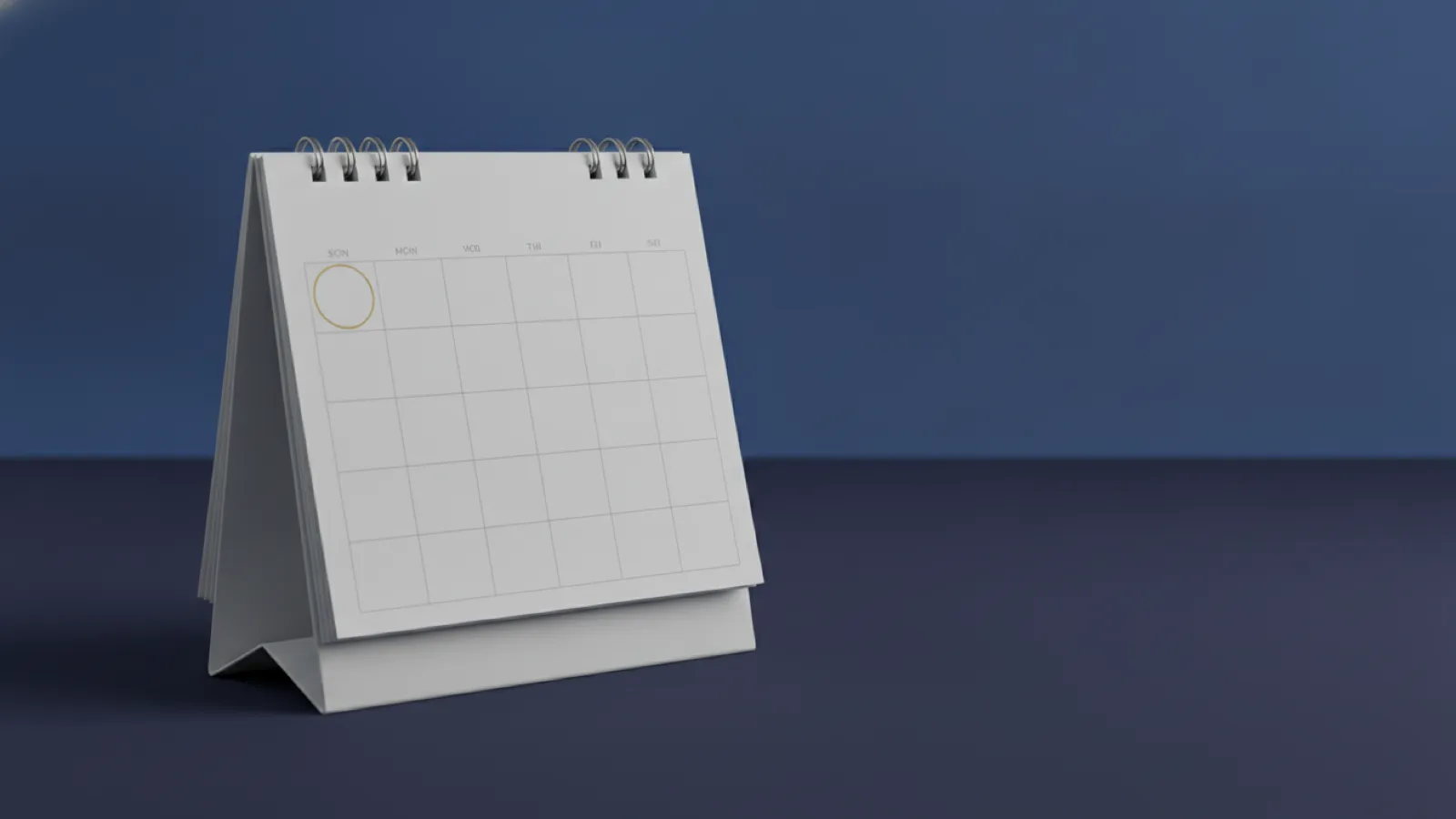 Desk calendar with the first day circled in gold, representing coverage starting January 1