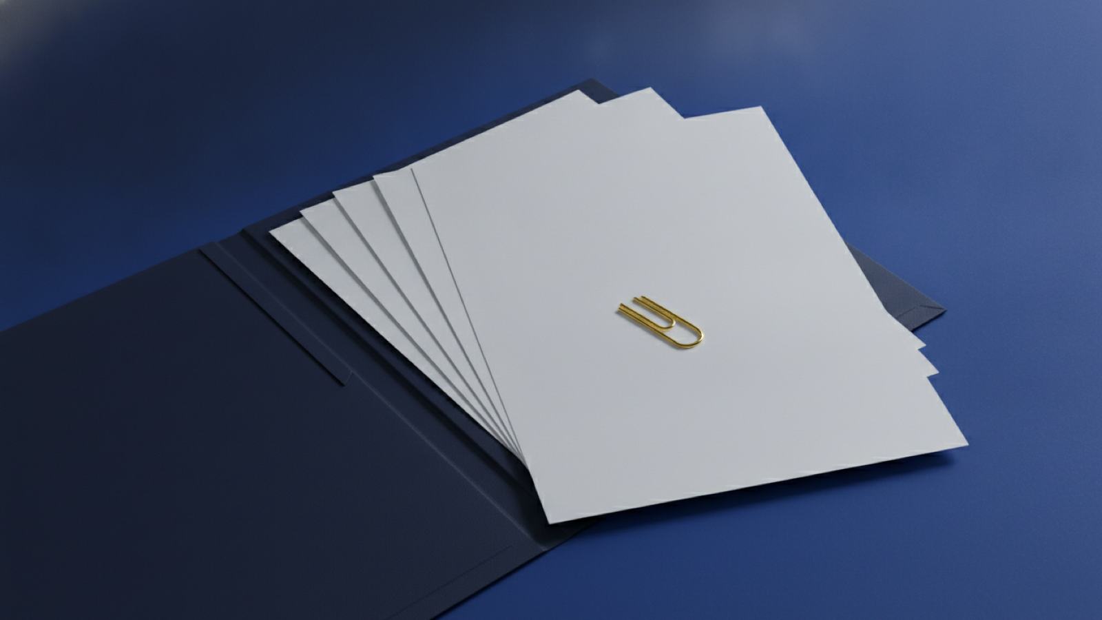 Open folder of documents with a gold paperclip, representing paperwork gathered to enroll