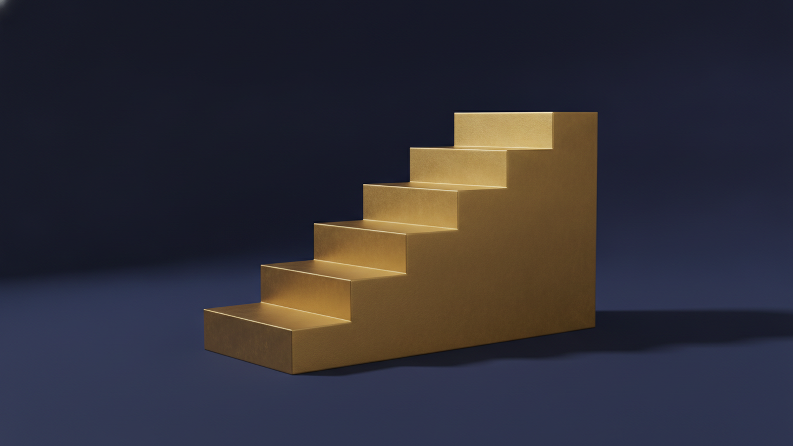 A flight of solid gold steps ascending on a dark navy background, representing the sequence from covered event to payment.
