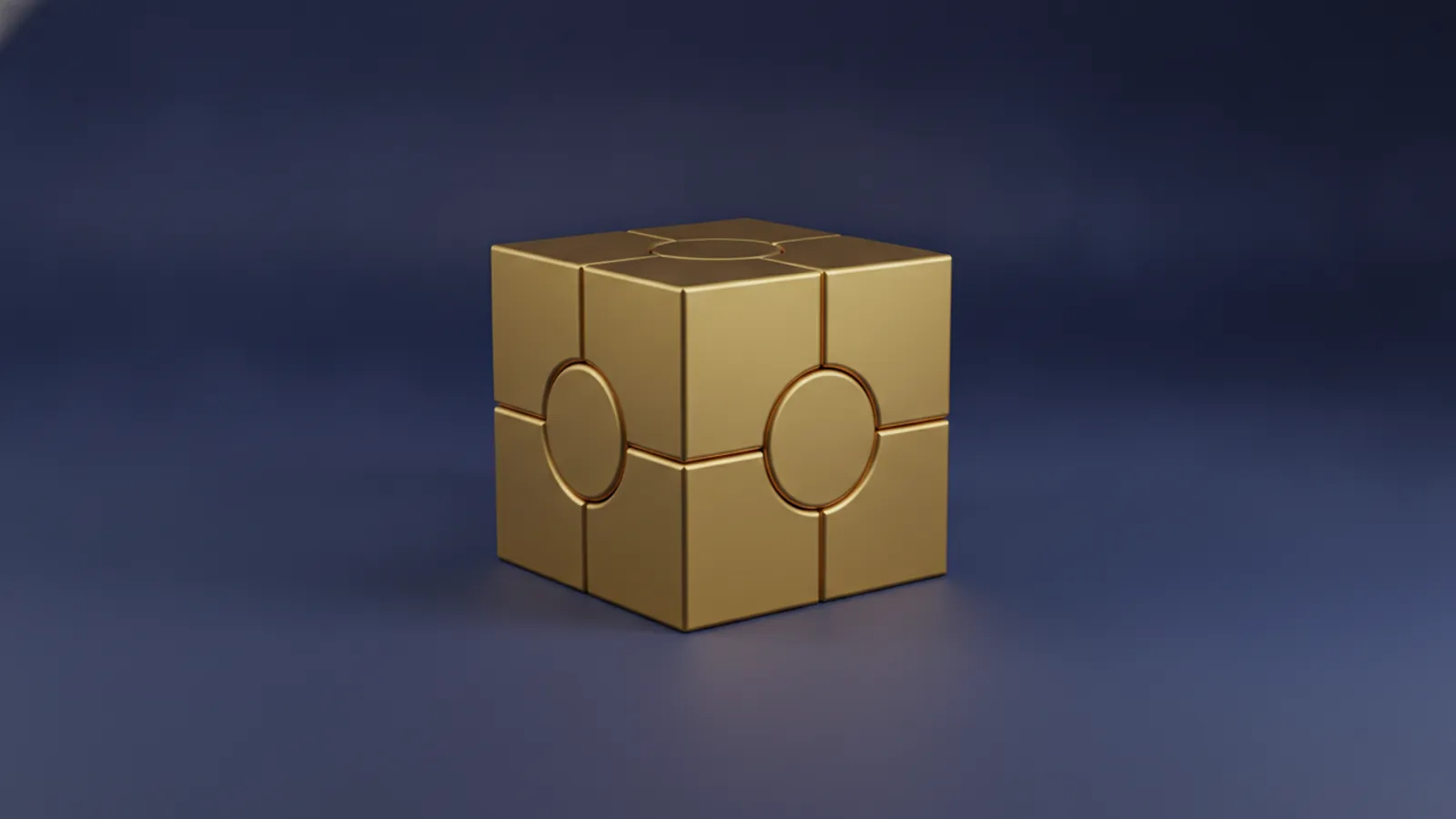 Four gold blocks fitted together into one solid cube on a dark navy background, representing separate policies assembled into a single plan.