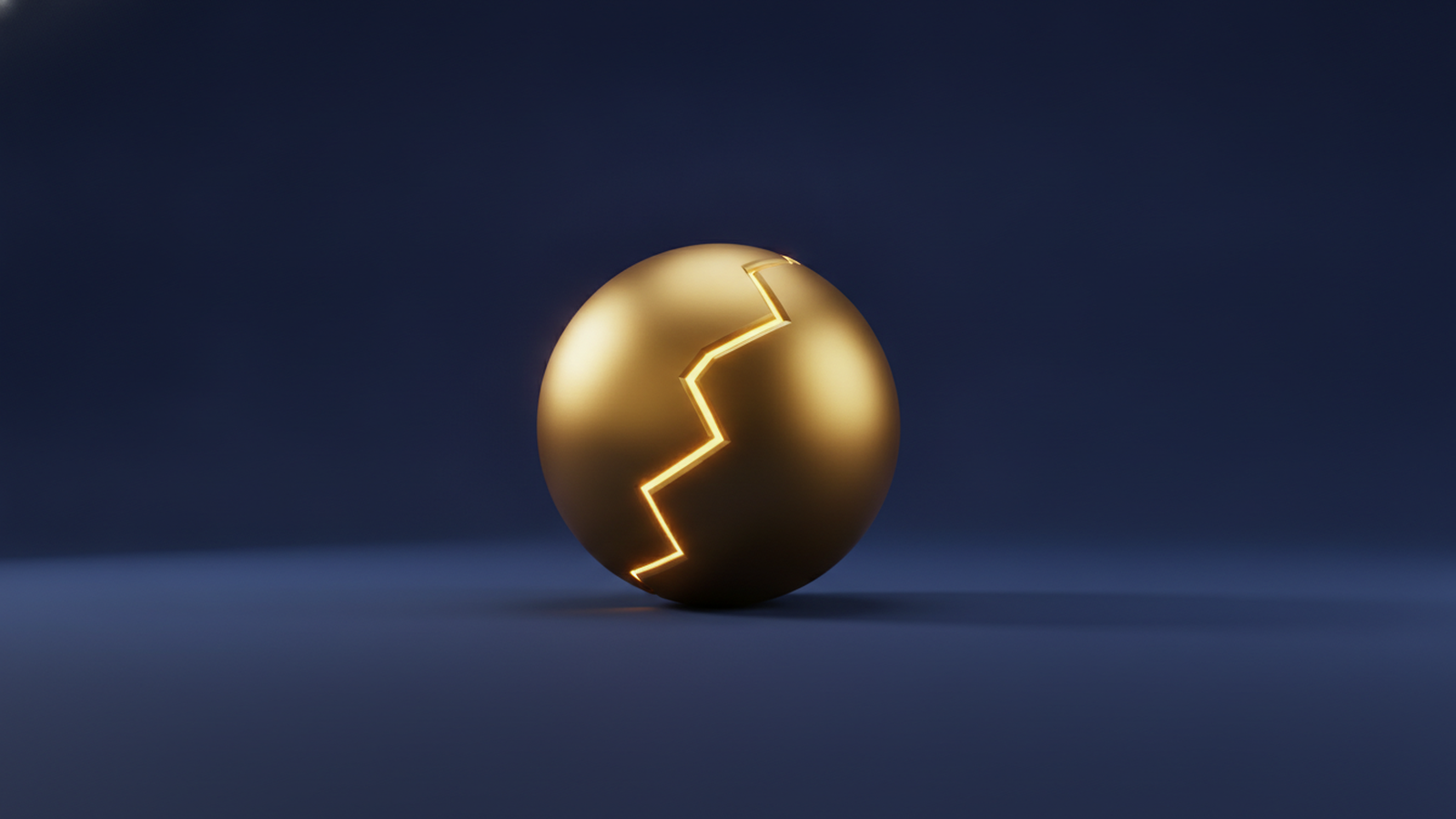 A gold sphere with a crack sealed by a bright gold seam on a dark navy background, representing an injury covered and repaired.
