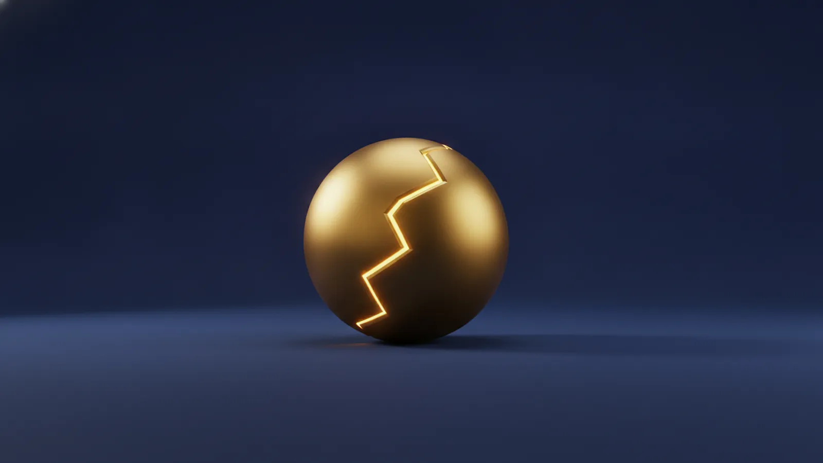A gold sphere with a crack sealed by a bright gold seam on a dark navy background, representing an injury covered and repaired.
