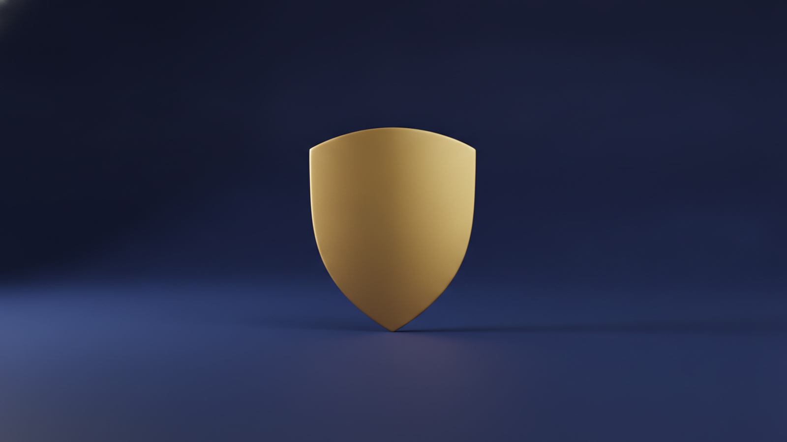 A single plain gold shield standing upright on a dark navy background, representing a lump sum held in reserve against a serious diagnosis.