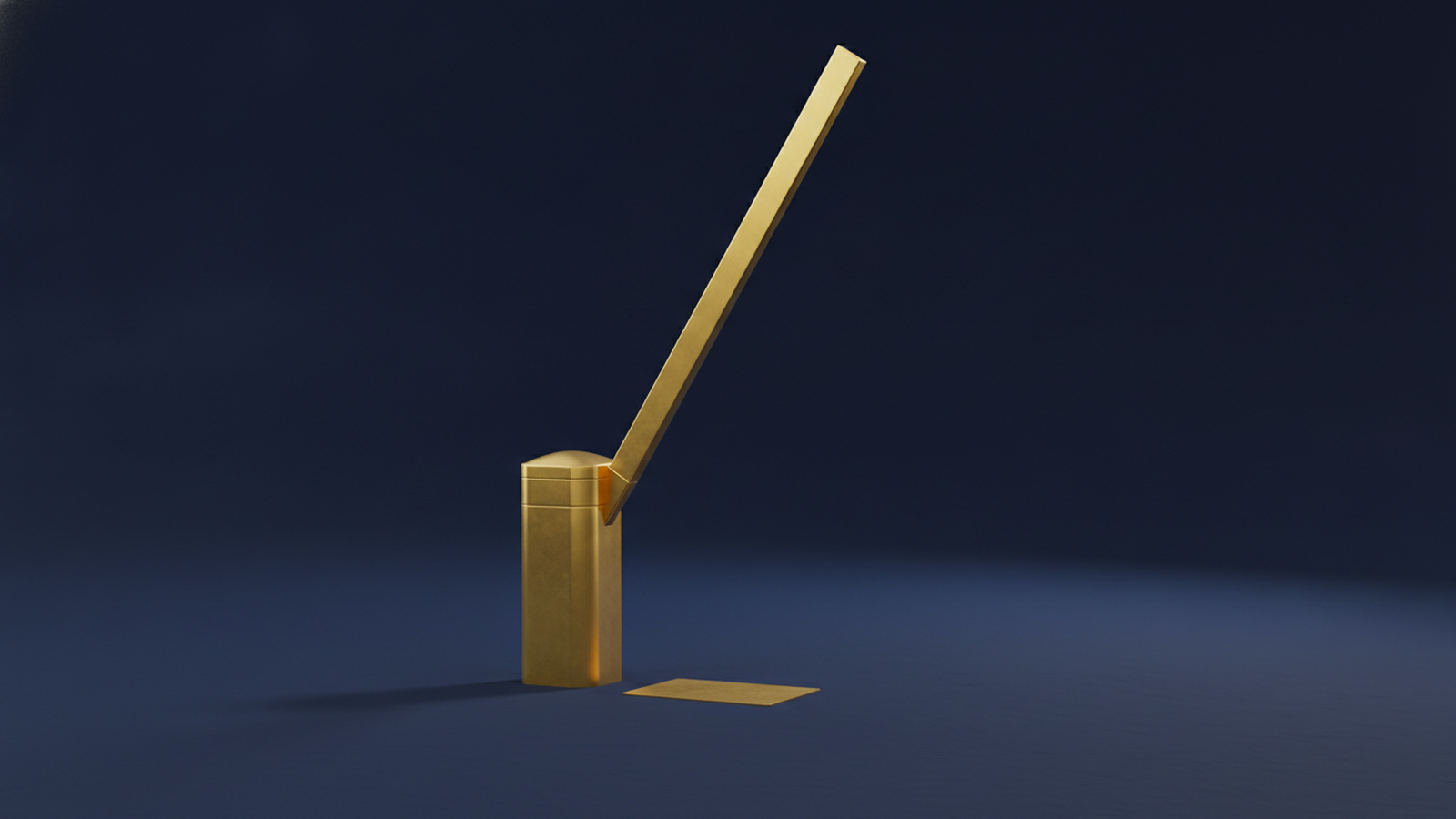 A gold barrier gate raised fully open on a dark navy background, representing a plan that pays without a deductible in the way.