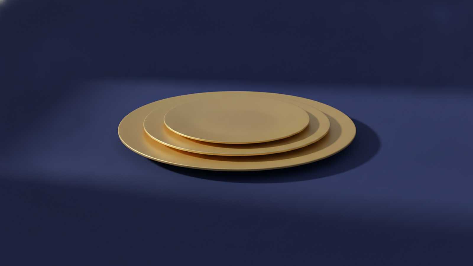 Three gold plates stacked in decreasing size on a dark navy background, representing coverage built in layers.