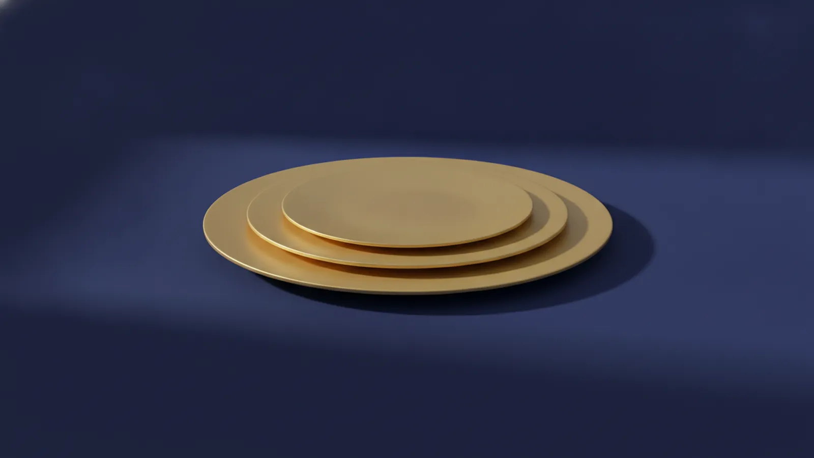 Three gold plates stacked in decreasing size on a dark navy background, representing coverage built in layers.