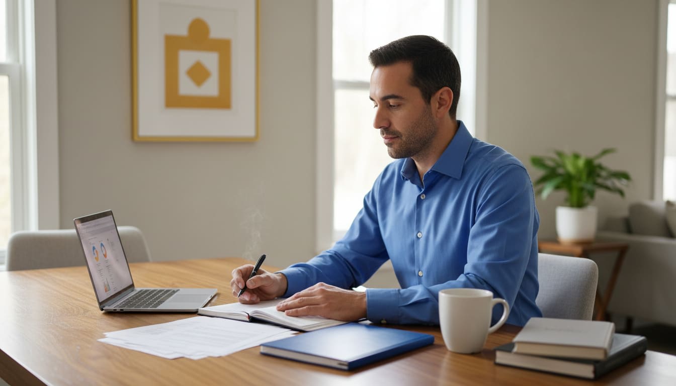 A couple reviewing their financial documents to calculate their life insurance needs.