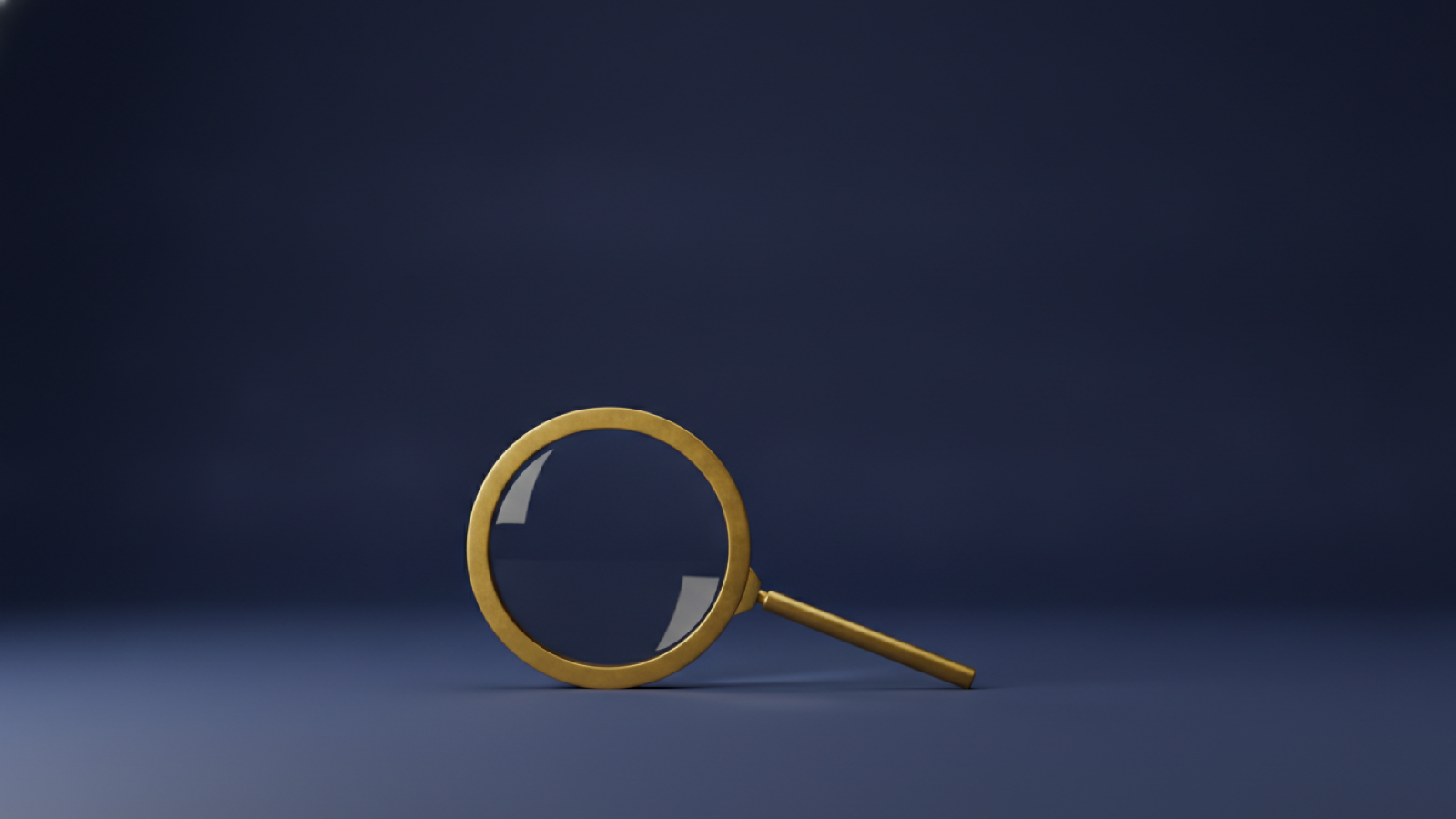 A gold magnifying glass resting upright on a deep navy surface, representing examining a criticised product on its own evidence.