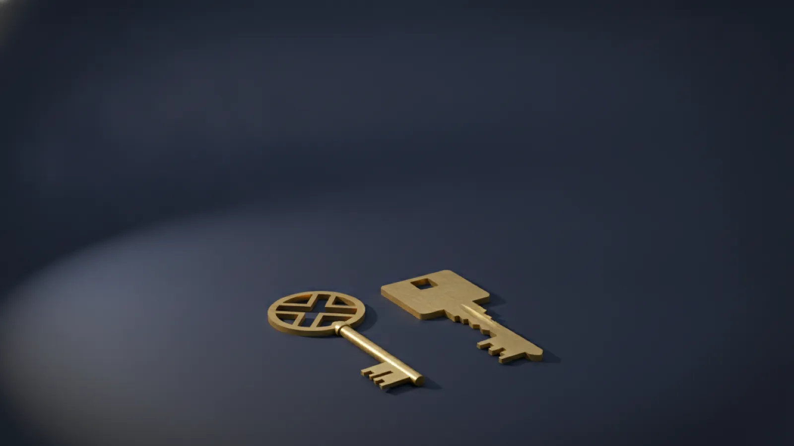 Two gold keys lying side by side on a deep navy surface with visibly different shapes, representing two designs often spoken of as the same thing.