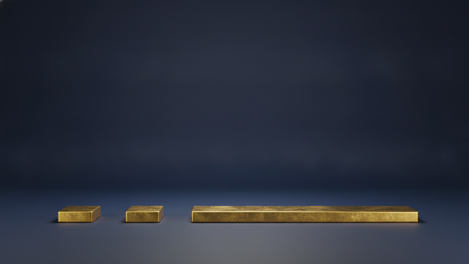 Three gold bars of different lengths lying parallel on a deep navy surface, representing three policies that end at three different ages.