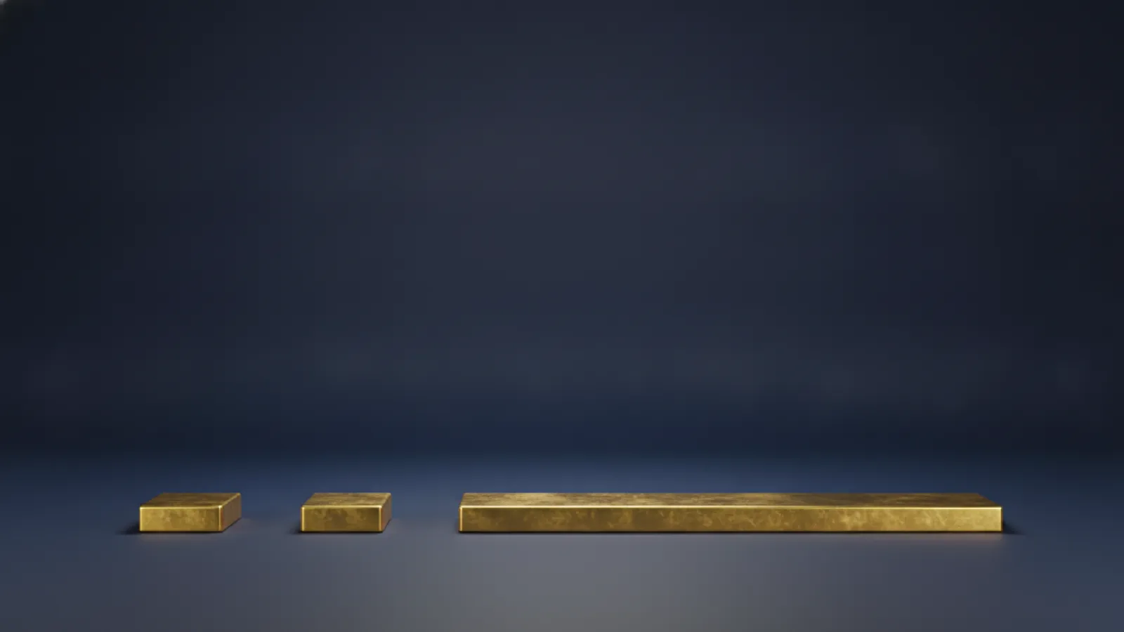 Three gold bars of different lengths lying parallel on a deep navy surface, representing three policies that end at three different ages.
