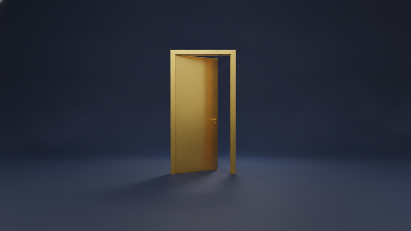A gold door standing open on a deep navy floor, representing coverage still available when medical underwriting has closed other options.