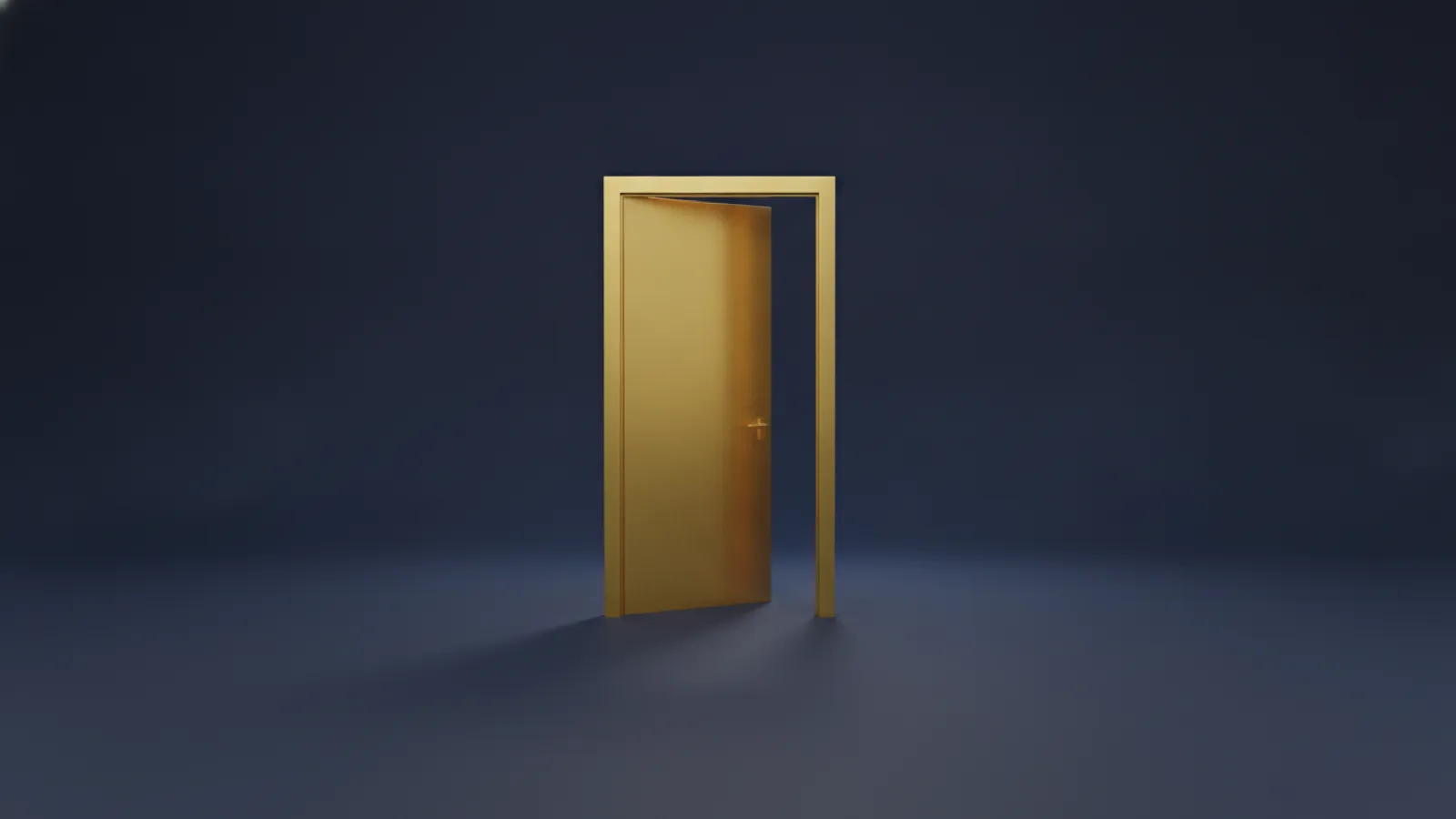 A gold door standing open on a deep navy floor, representing coverage still available when medical underwriting has closed other options.