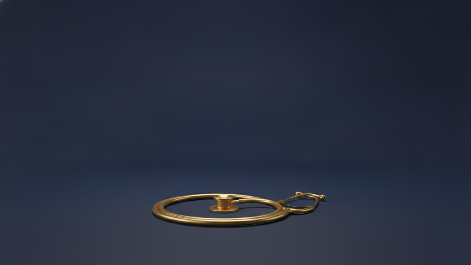 A gold stethoscope coiled neatly on a deep navy surface, representing the routine check-ups a plan pays for before anything goes wrong.