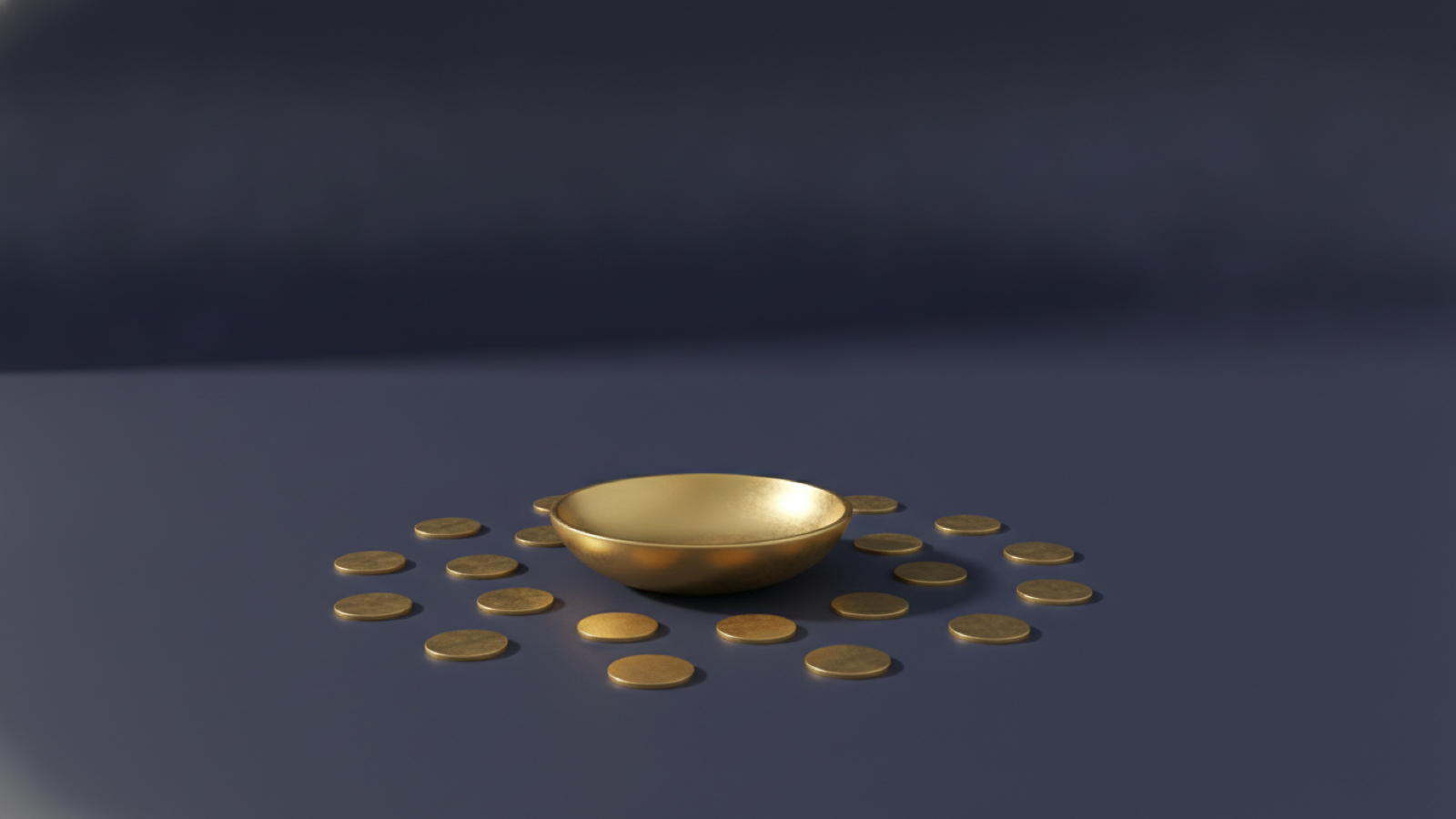 A gold circle of interlinked rings on a deep navy background, representing members sharing costs with one another.