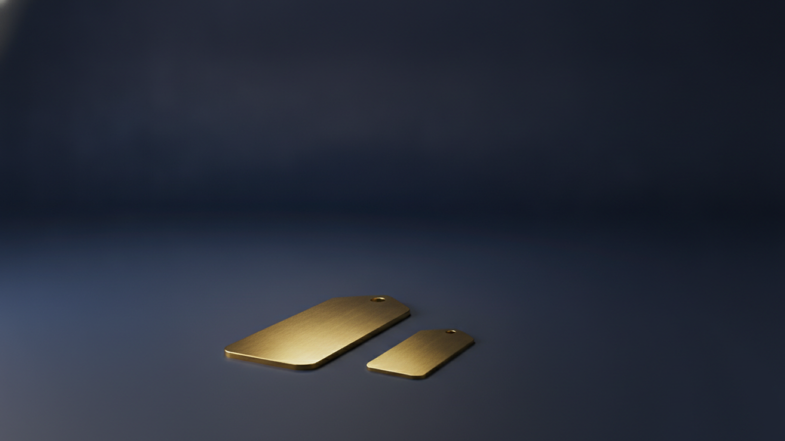 Two gold price tags of very different sizes on a deep navy background, representing the same service priced two ways.