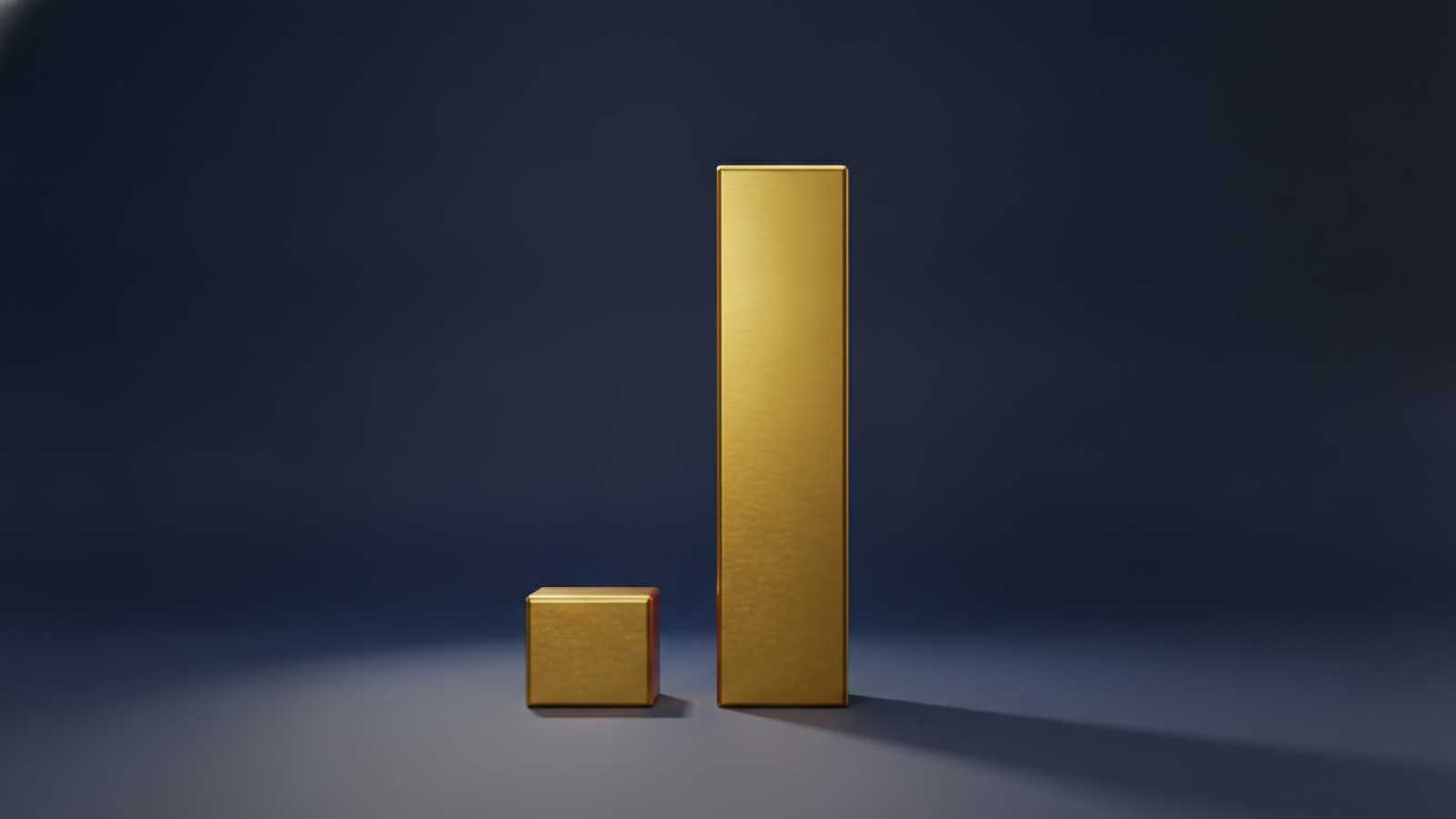 Two gold bars side by side on a deep navy background, the second dramatically taller than the first, representing a sudden jump in cost.