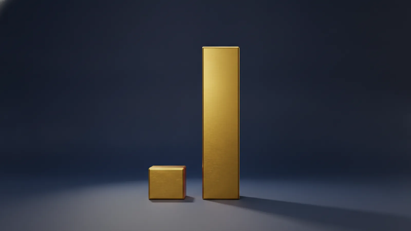 Two gold bars side by side on a deep navy background, the second dramatically taller than the first, representing a sudden jump in cost.