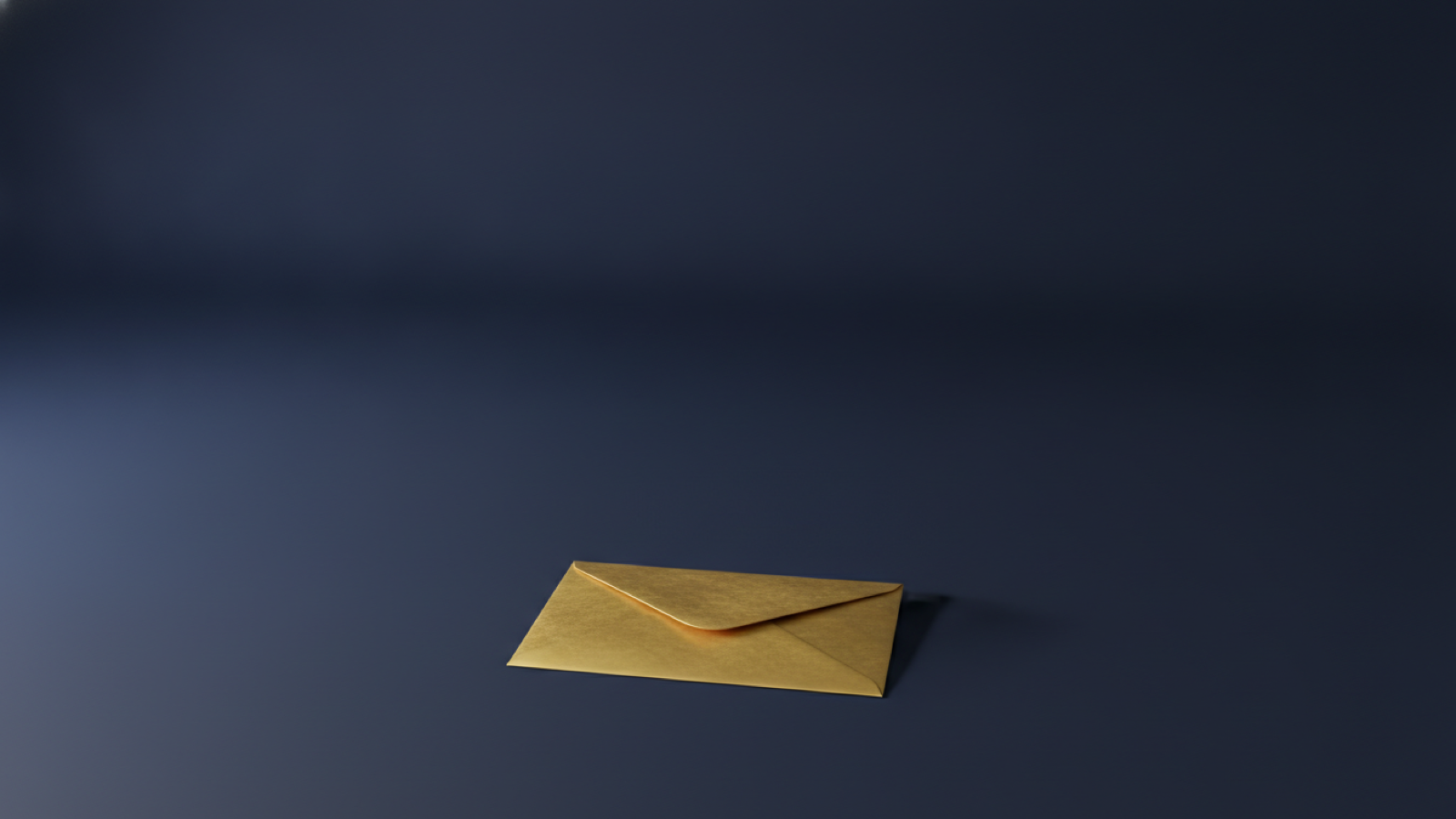 A single gold envelope lying face down and unopened on a deep navy background, representing a request that came back unmet.