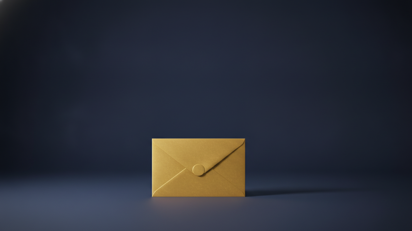 A single sealed gold envelope lying unopened on a deep navy surface, representing the verification notice that arrives at enrolment and is never read.