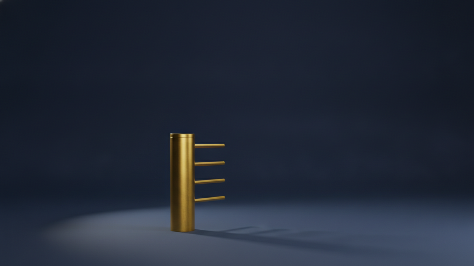 A gold turnstile gate on a deep navy background, representing an application that must be passed before entry.