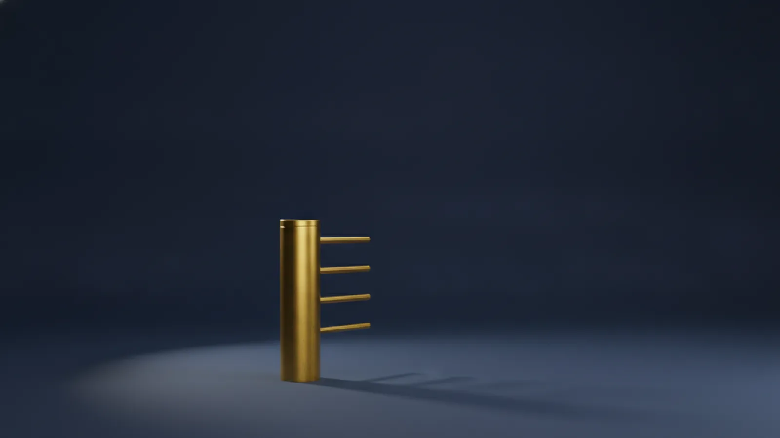 A gold turnstile gate on a deep navy background, representing an application that must be passed before entry.