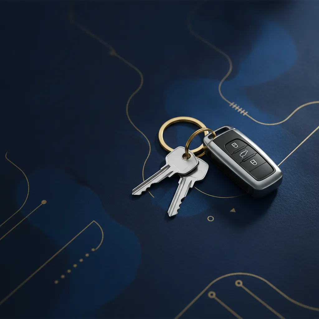 Car keys resting on a deep navy surface