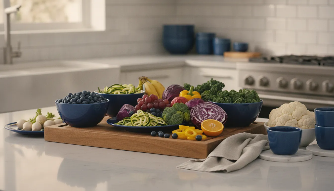 Bright kitchen with fresh food on the counter