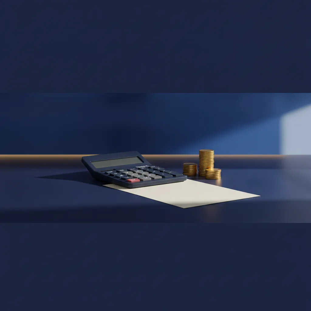 Calculator beside stacked coins