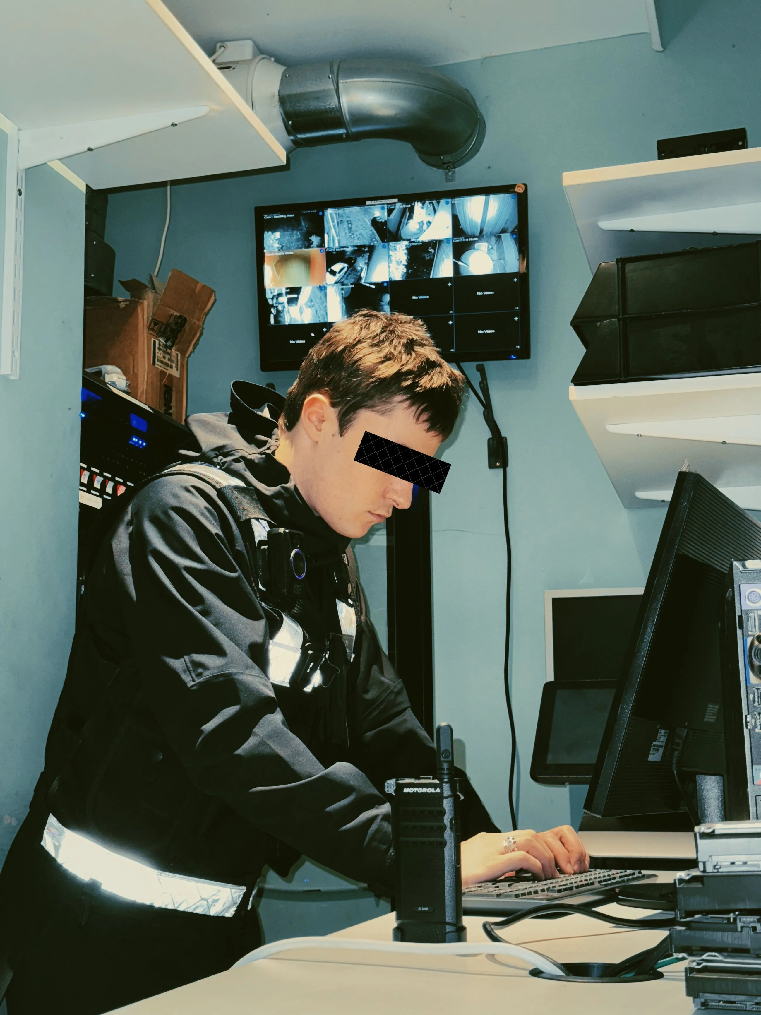 Security control room with cctv display monitors.