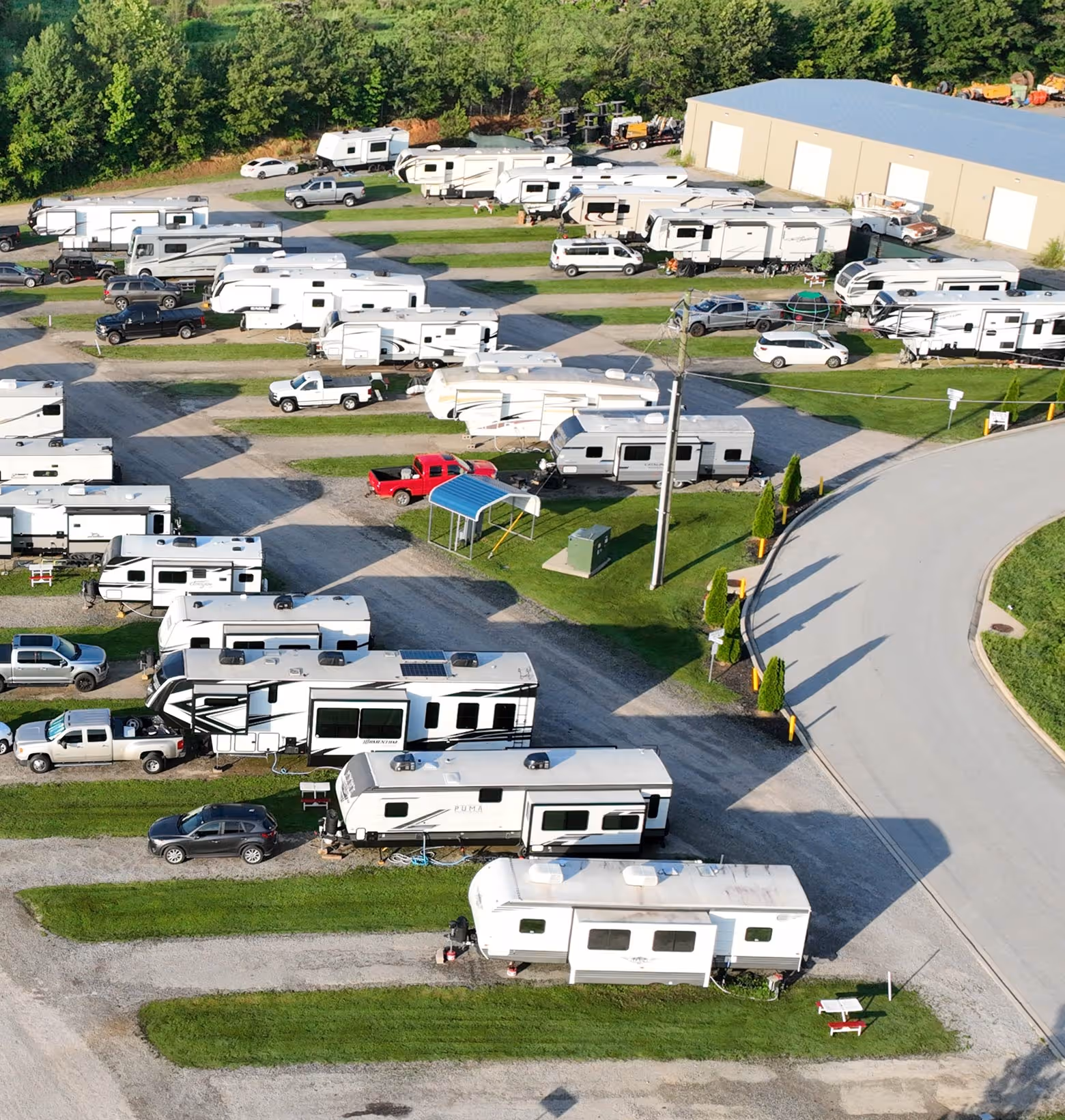 Aerial of Hawkins Pointe Extended Stay RV sites.