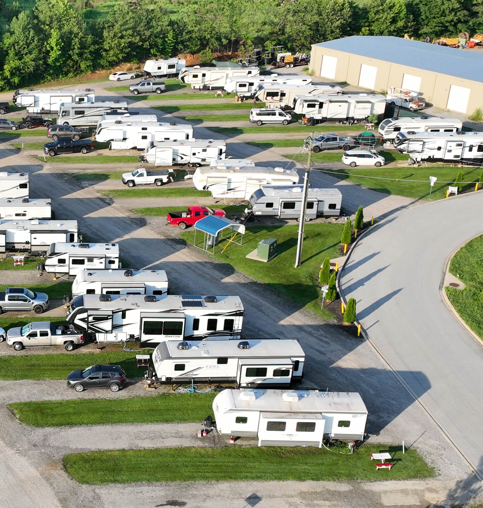 Aerial of Hawkins Pointe Extended Stay RV sites.