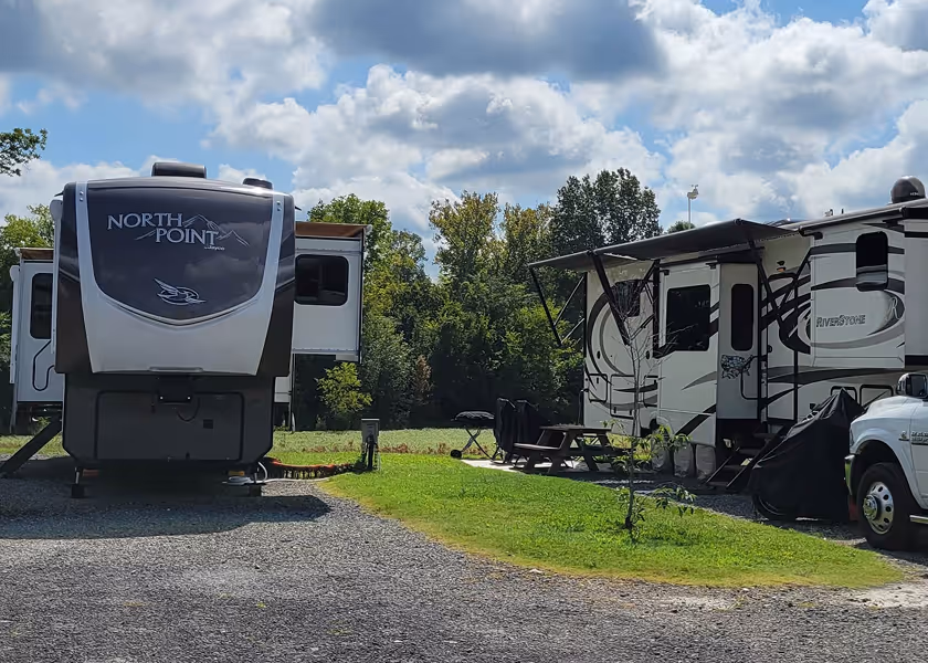 Hawkins Pointe RV Park entrance sign.