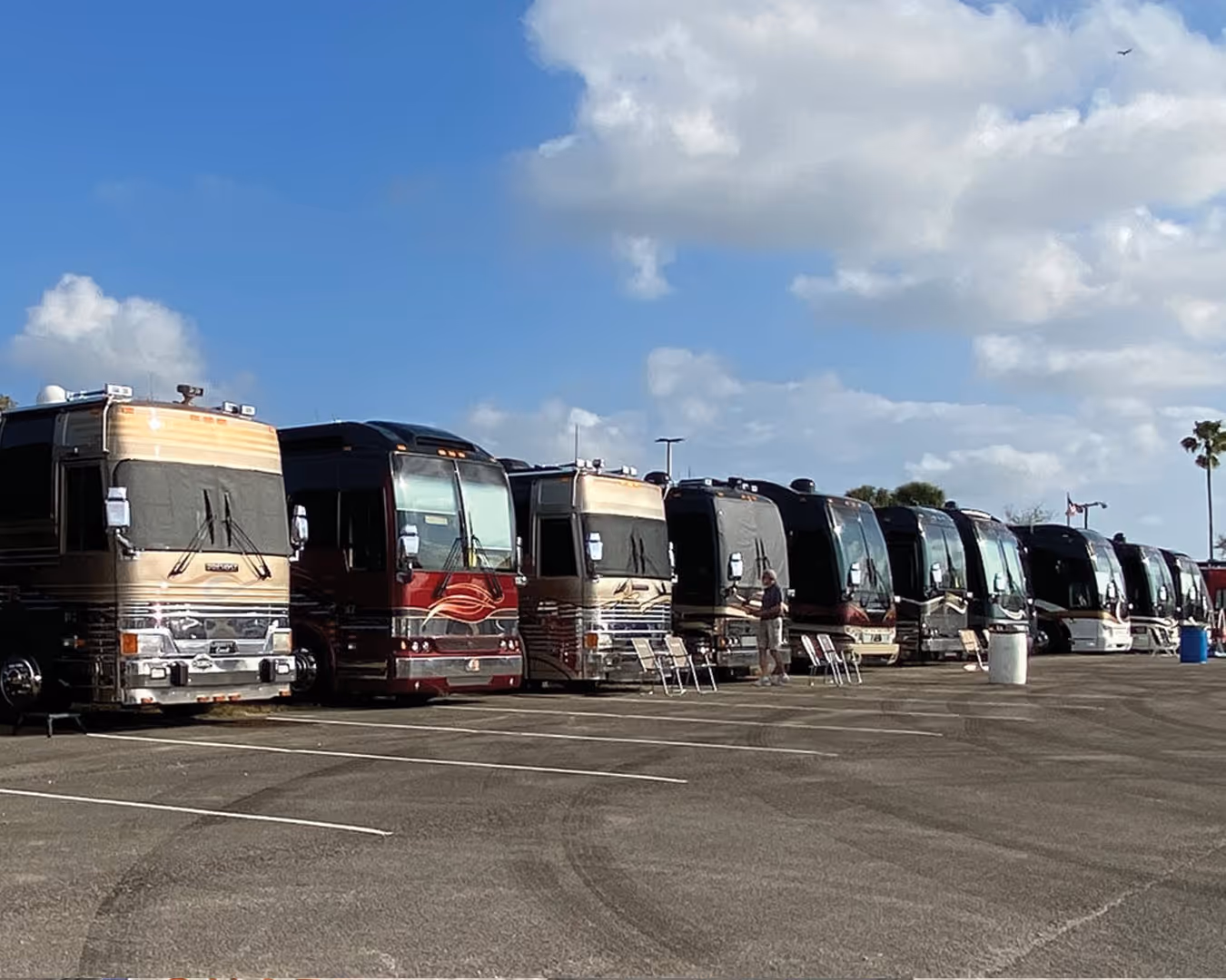 10th Annual Prevost show with 130 coaches outside.