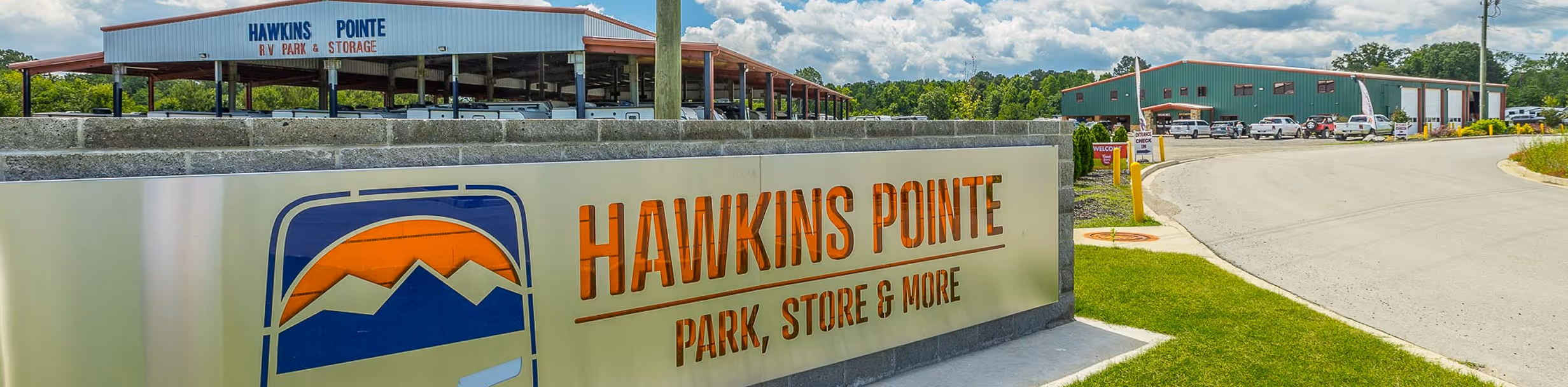 Outdoor view of Hawkins Pointe Park and storage facility.