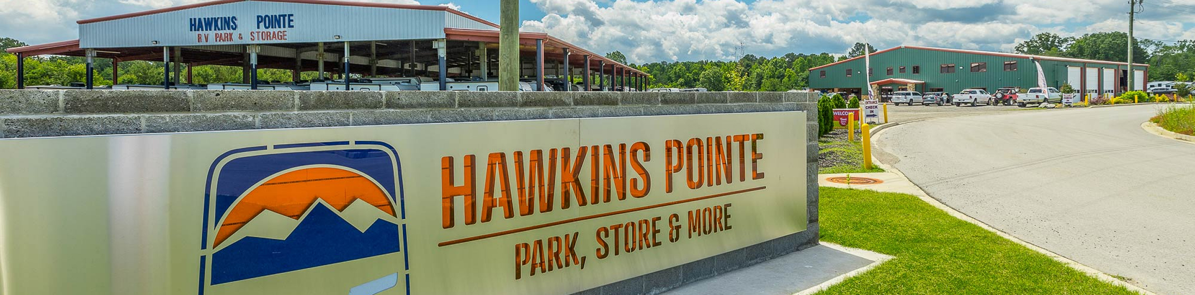 Outdoor view of Hawkins Pointe Park and storage facility.