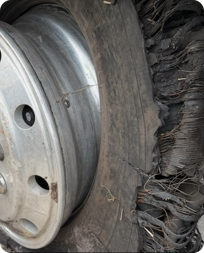Severely worn RV tire.