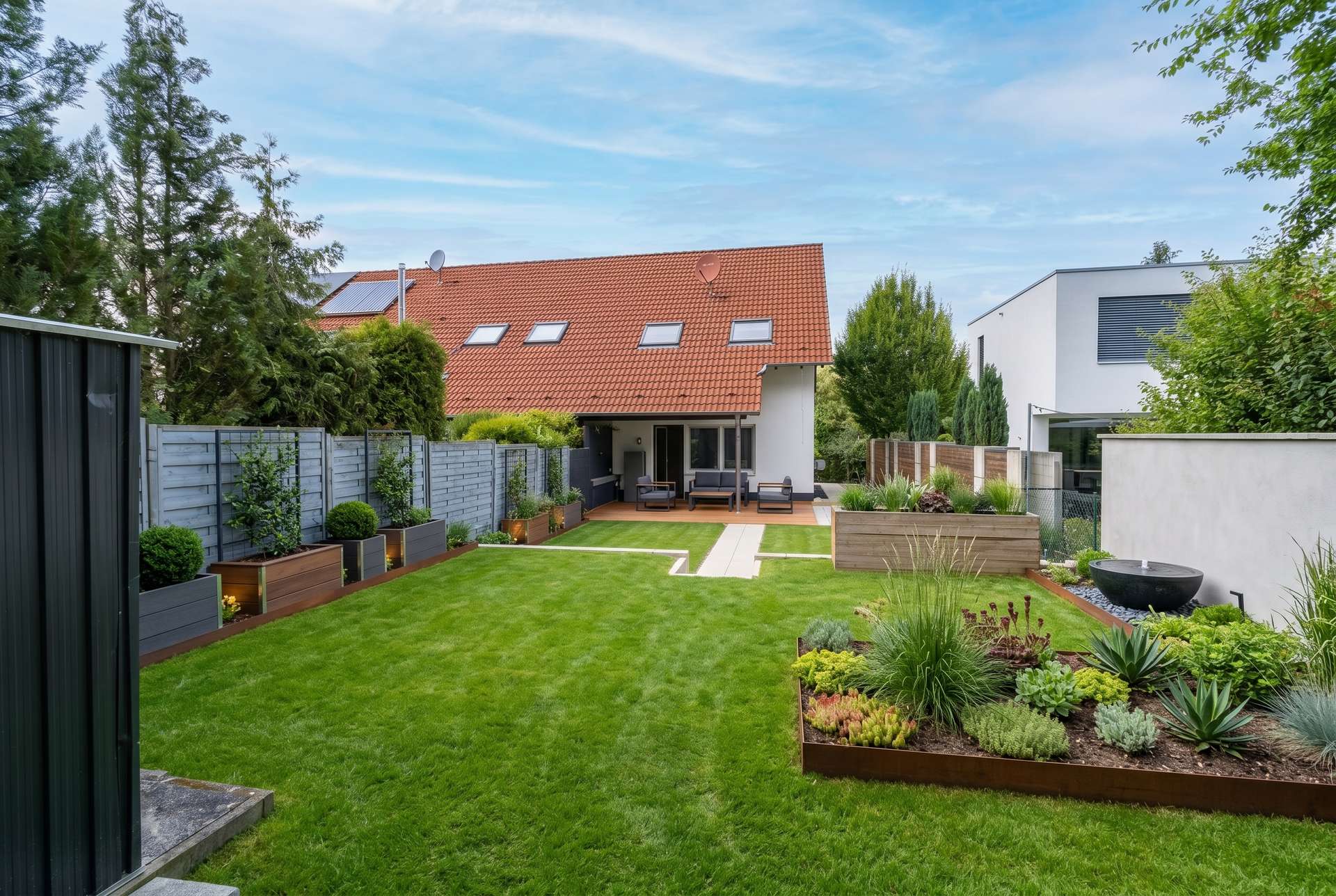 Geschützter Garten mit viel Raum zum Entspannen