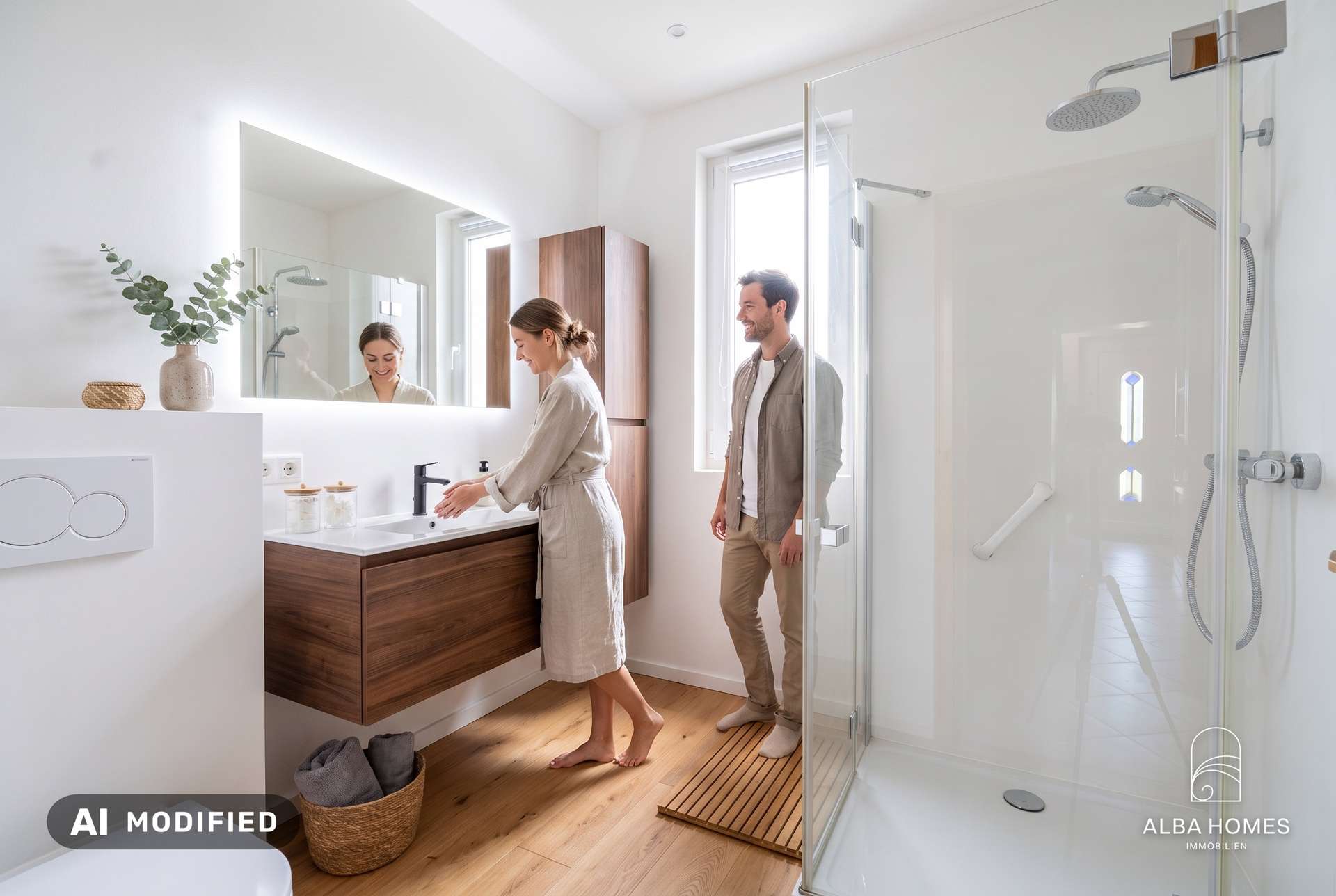 staged-Helles Badezimmer mit wohnlichem Charakter