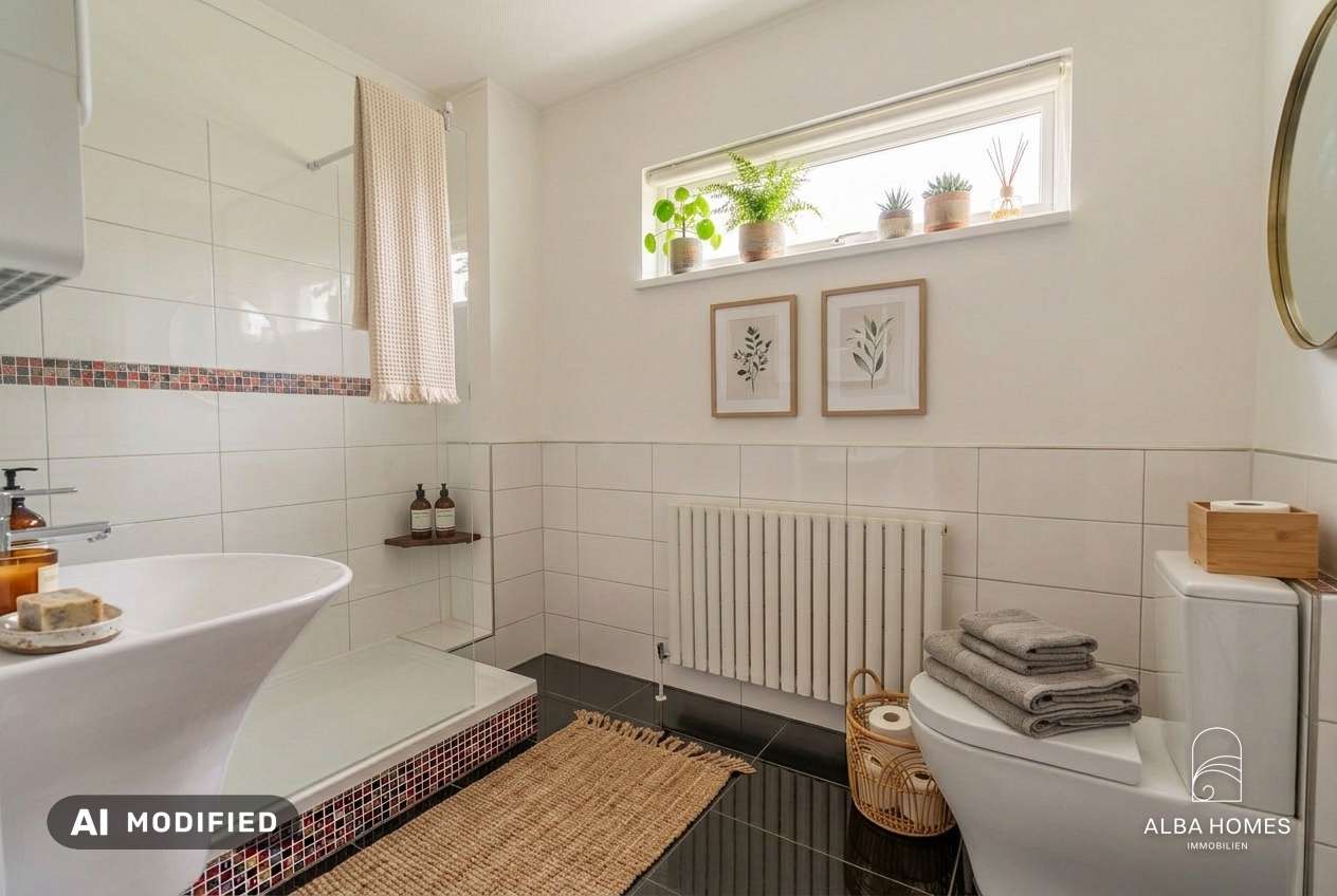 staged - Modernisiertes Bad mit Tageslicht und Komfort im Alltag