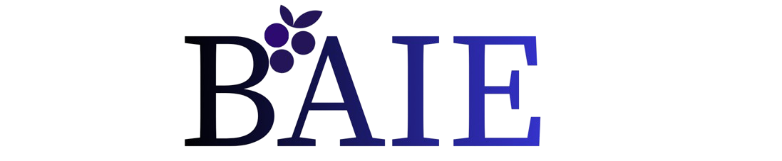 Logo with the text 'BAIE' in stylized purple font and three purple berries above the letter A.