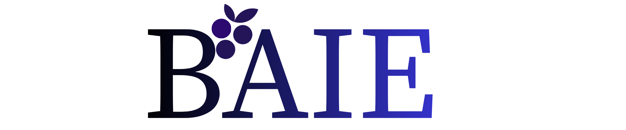 Logo with the word 'BATE' in a gradient dark blue font, with three grape icons and two leaves above the letter B.