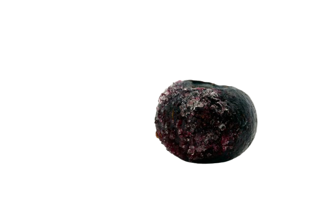 Close-up of a single ripe blueberry with textured surface and natural color variations.