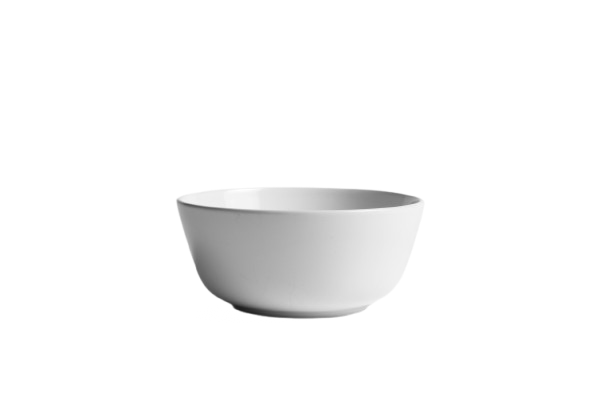 Plain white empty ceramic bowl on a white background.