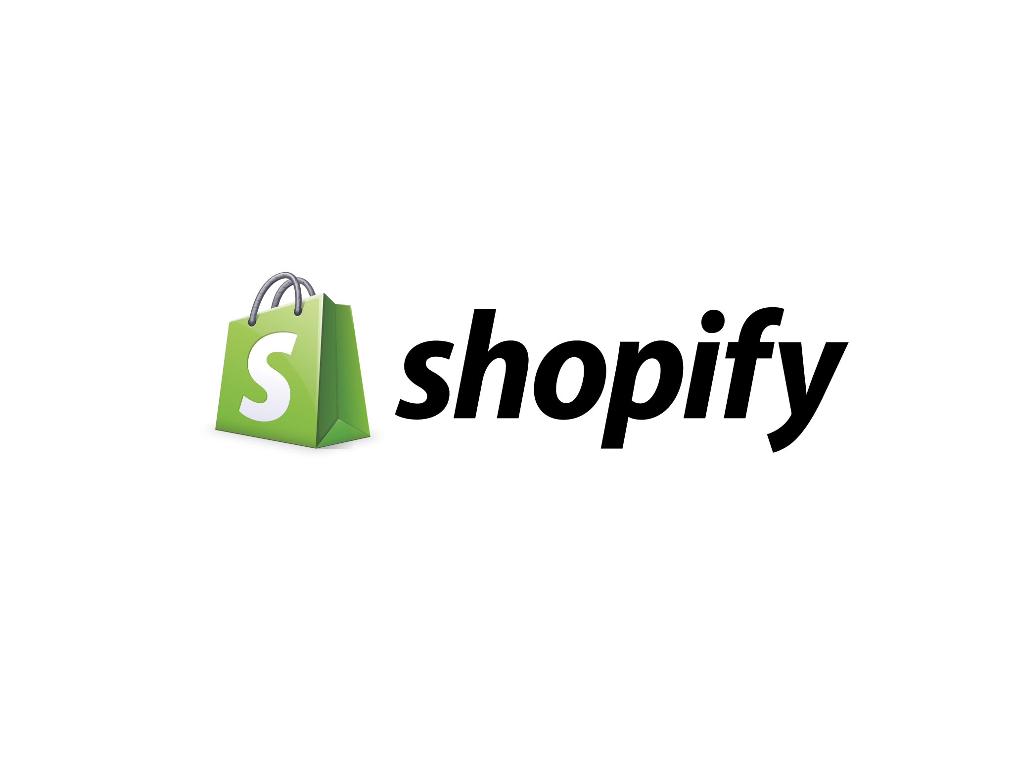 Shopify logo featuring a green shopping bag with a white 'S' and the word 'shopify' in black text.