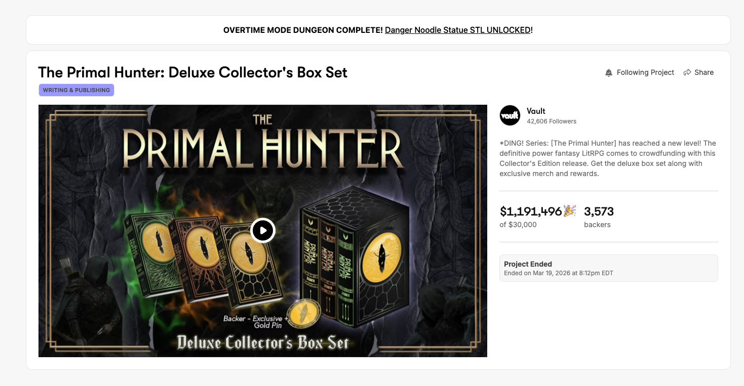 The final results of the Primal Hunter crowdfund marketing