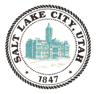 Seal of Salt Lake City, Utah featuring a historic building with a tower and the year 1847.