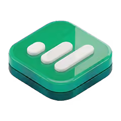 3D green square button with three white horizontal rounded bars inside.